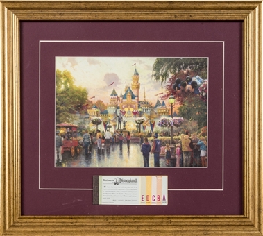 Thomas Kinkade Disneyland 50th Anniversary Artwork With Original Tickets In 17x19 Framed Display
